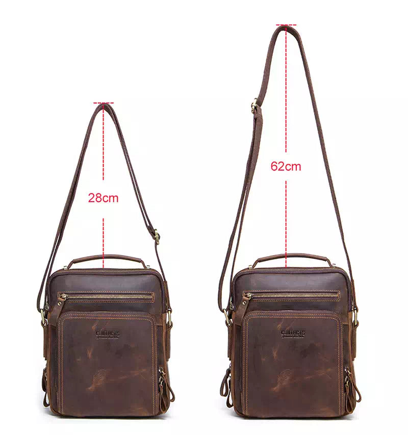 Men's crossbody bag in brown with Crazy Horse leather
