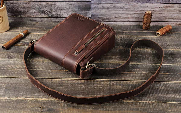 Traditional crazy horse leather satchel in vintage style for him