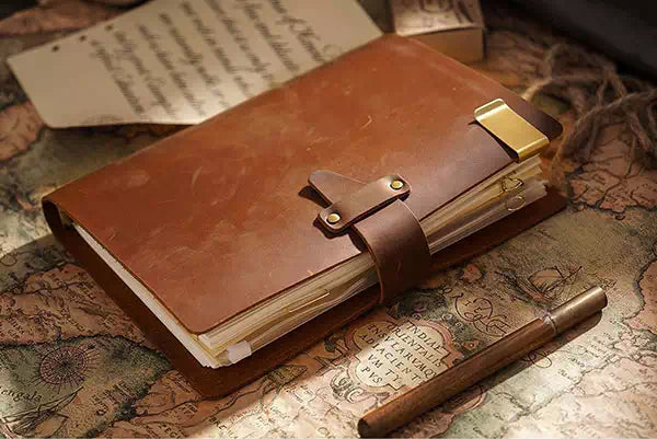 A5 leather travel journal with vintage charm