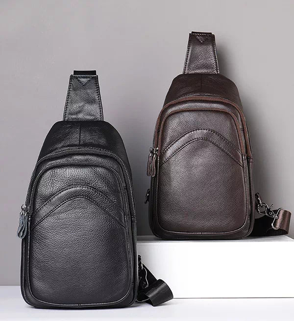 Refined leather chest bag for men