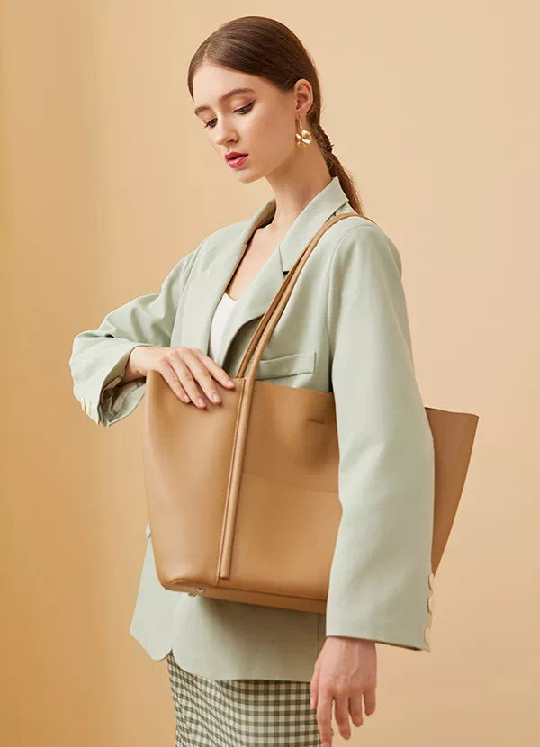 Beige leather purse for her