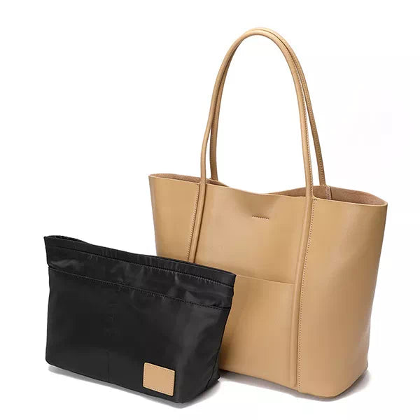 Beige classic leather tote bag