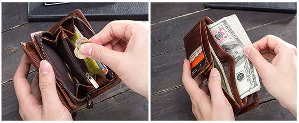 Premium leather trifold wallet with RFID protection