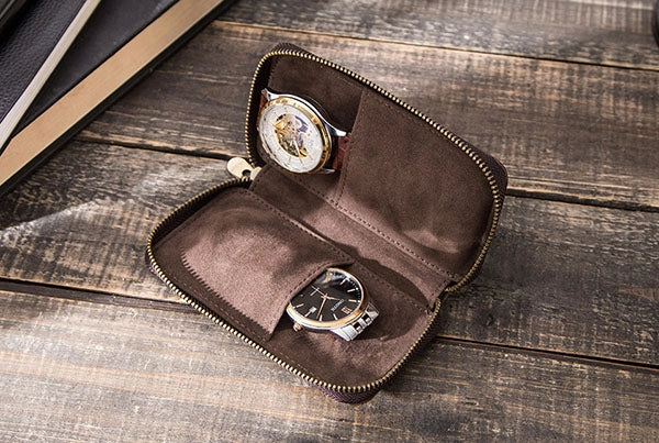 Petite leather watch storage case