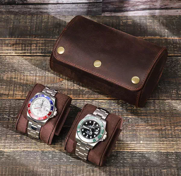 Elegant watch travel roll case made of leather