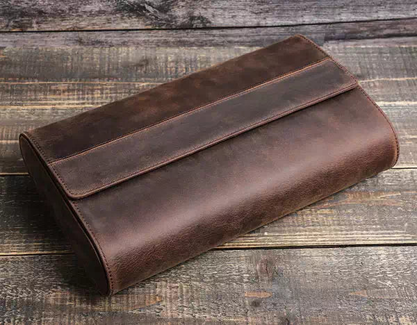 Classic leather watch roll-up case