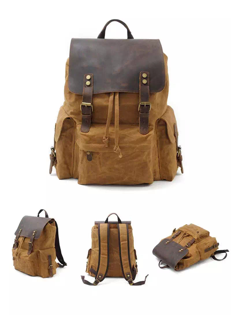 Canvas Backpack for Men and Women - Waxed Canvas and Leather Backpack ...
