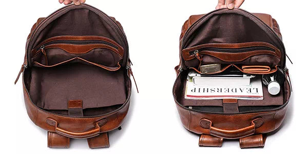 Sleek leather laptop backpack for 15.6 inches