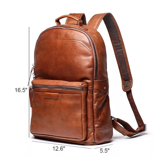 Classic design leather backpack with dedicated laptop space