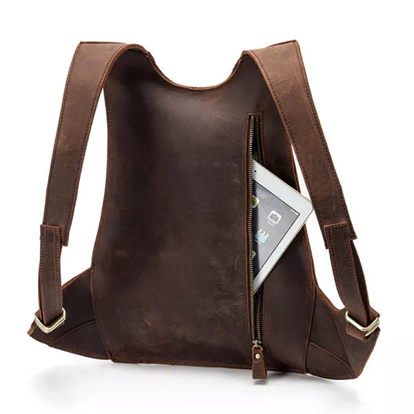 Men's designer security leather backpack in brown