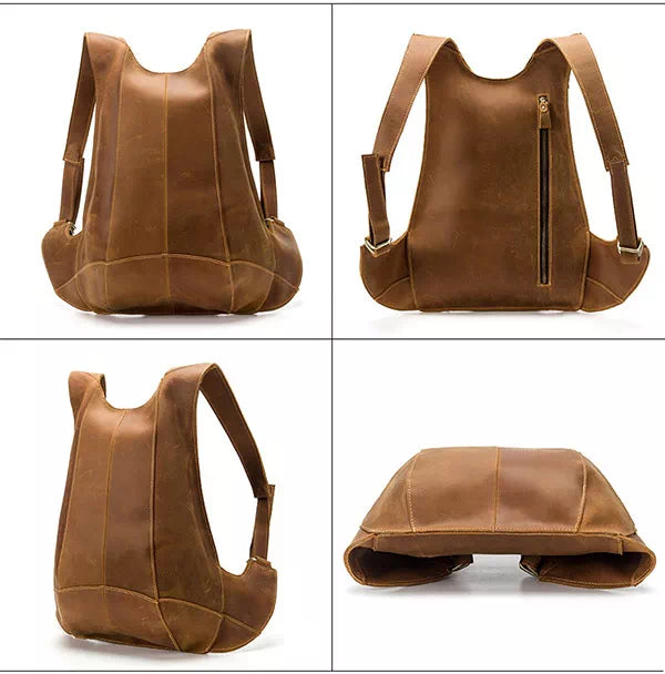 Designer brown men's anti-theft leather backpack