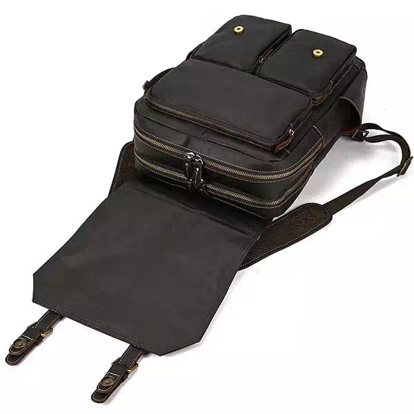 Rugged full grain leather backpack for hiking