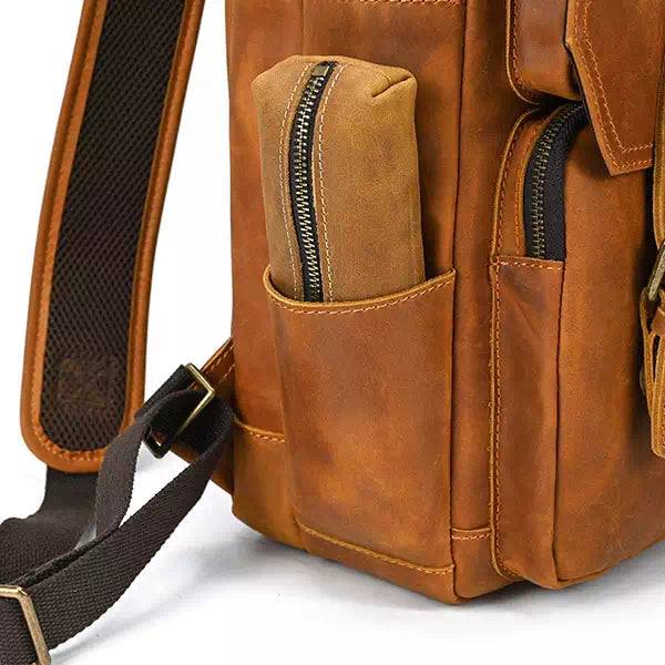 Full grain leather trekking backpack