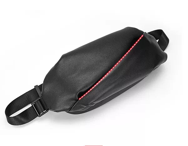 Fashion-forward men's black leather sling pouch