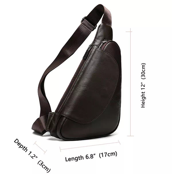 Men's leather sling backpack with customizable strap