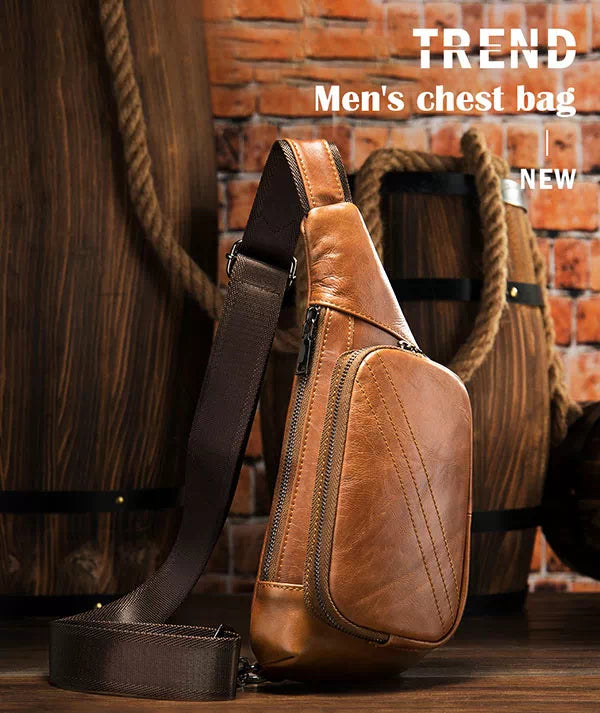 Men's chest sling in genuine leather for everyday use