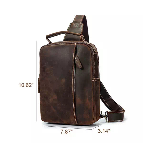 Crazy Horse Leather Chest Pack Men's Leather Sling Bag Vintage