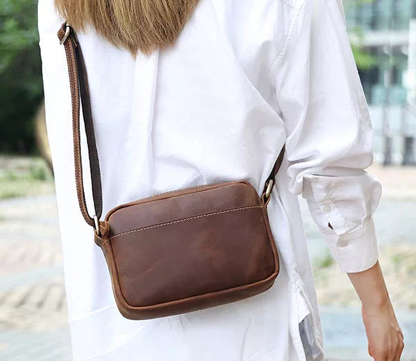 Fashion-forward compact leather crossbody bag