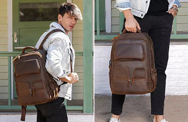 Crazy Horse leather backpack for men - extra-large for travel