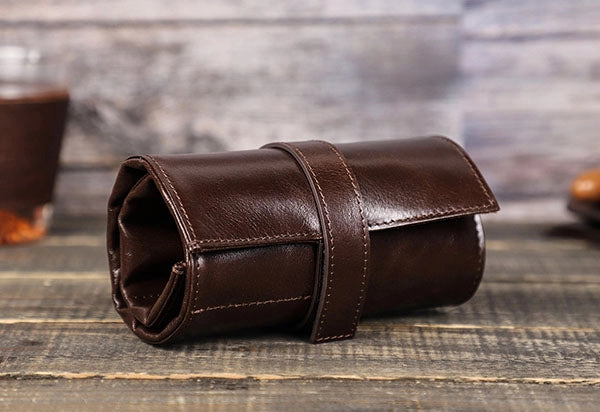 Fashionable leather watch roll pouch