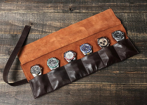 Sealed leather watch organizer roll