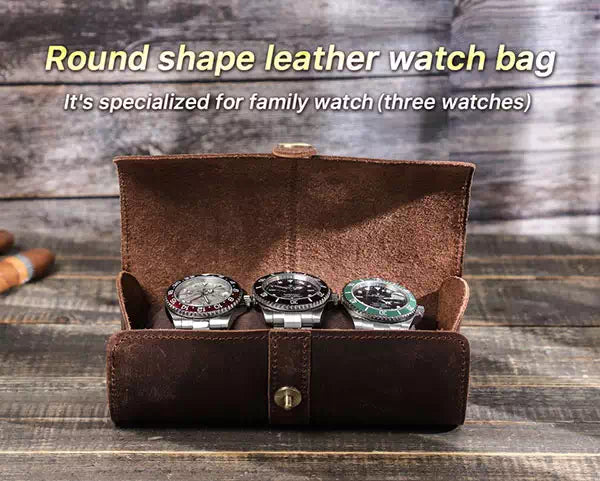 Portable leather watch travel case