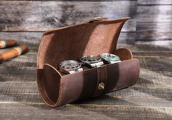 Sealed leather watch storage roll for travel