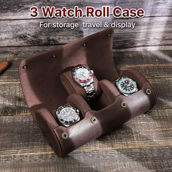 Elegant watch travel roll case made of leather