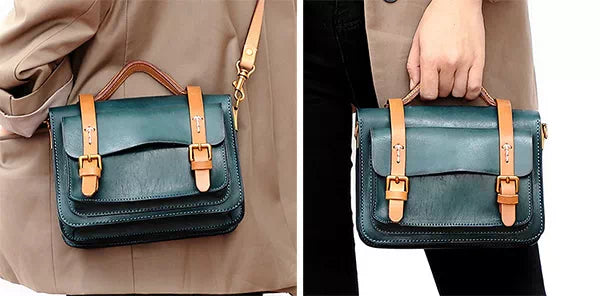 Elegant small satchel handbag in leather