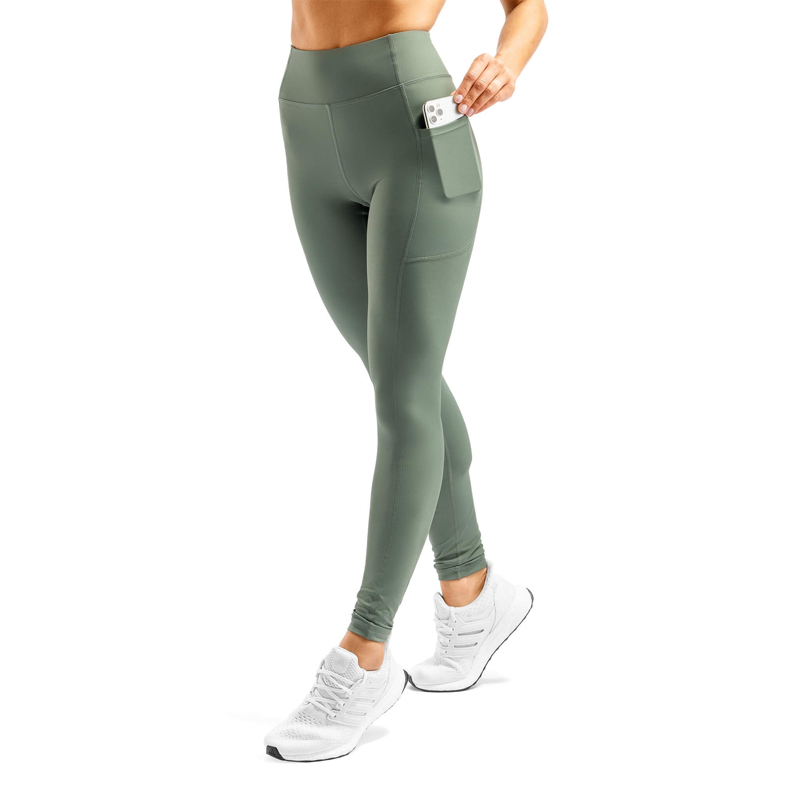 Solid Army Green Crossover Waist Leggings With Pockets – Sunia Yoga