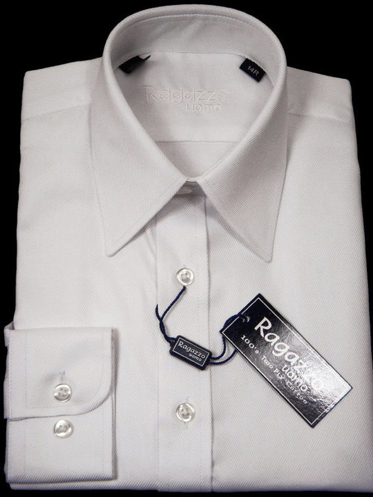 Ragazzo 10887 White Boy's Dress Shirt - Tonal Diagonal Weave - 100% Co ...