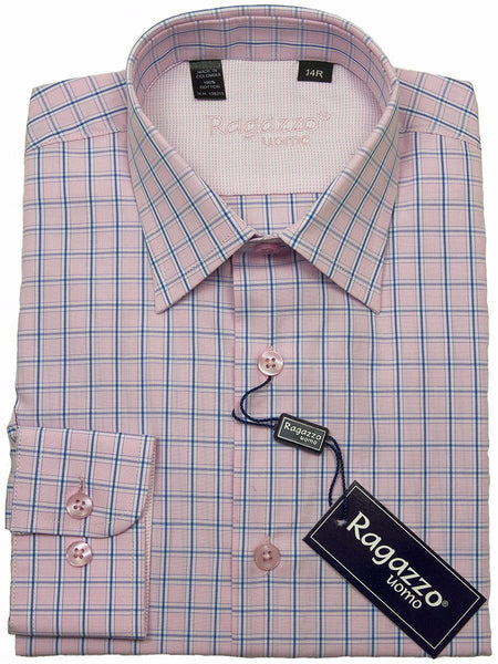 Ragazzo 24426 100% Cotton Boy's Dress Shirt - Plaid - Pink - Heritage ...