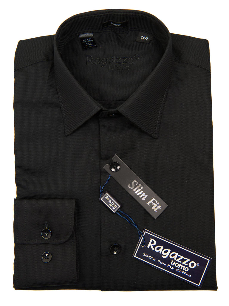 Ragazzo 27335 Boy's Dress Shirt - Slim Fit- Honeycomb Weave- Black ...