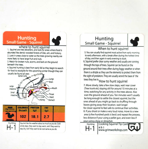 squirrel hunting tip card including squirrel hunting tips, tricks, for when where and how to squirrel hunt