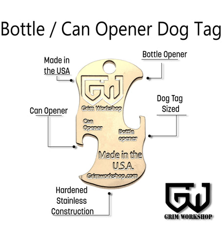 dog tag bottle opener necklace. This can opener bottle opener combo for everyday carry or mess kits!