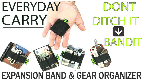 Bandit EDC pocket gear organizer and elastic edc bands. Grim Bandit elastic wallet band and everyday carry storage