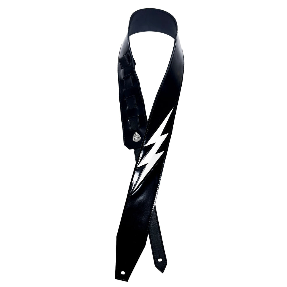 Stealth - Soft Black Leather Guitar Strap with Black Pinstriping