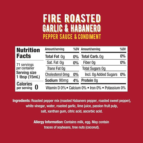 Melinda's Fire Roasted Garlic and Habanero Hot Sauce Nutrition