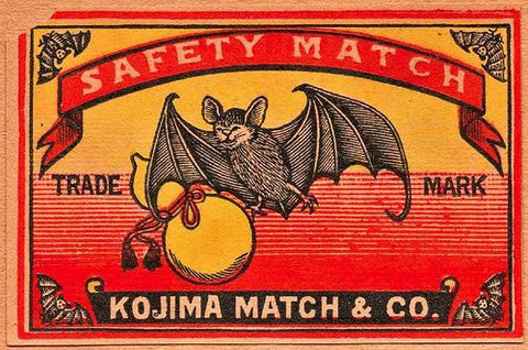 bat vintage matchbox label
