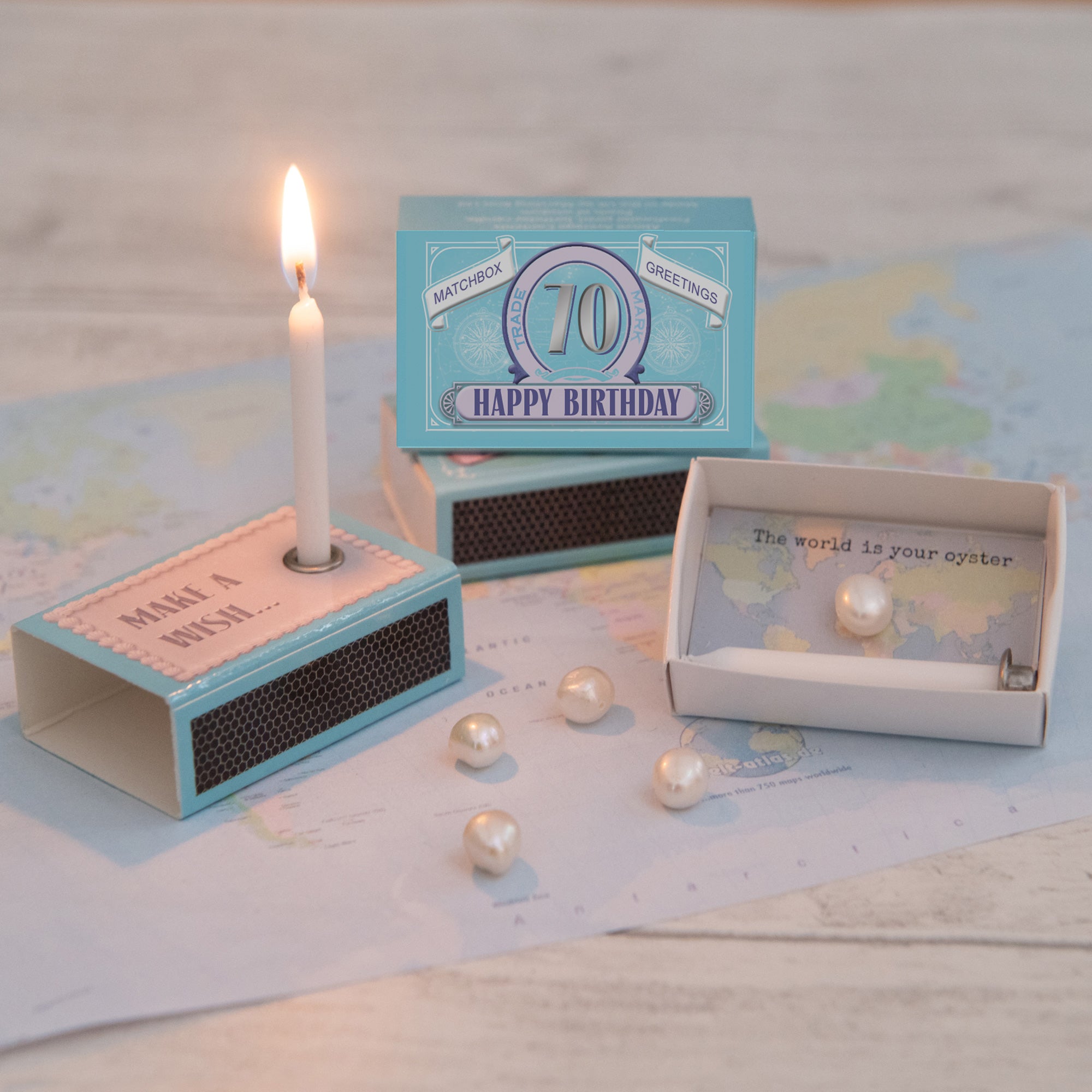 Happy 70th Birthday Candle And Freshwater Pearl Gift In A Matchbox