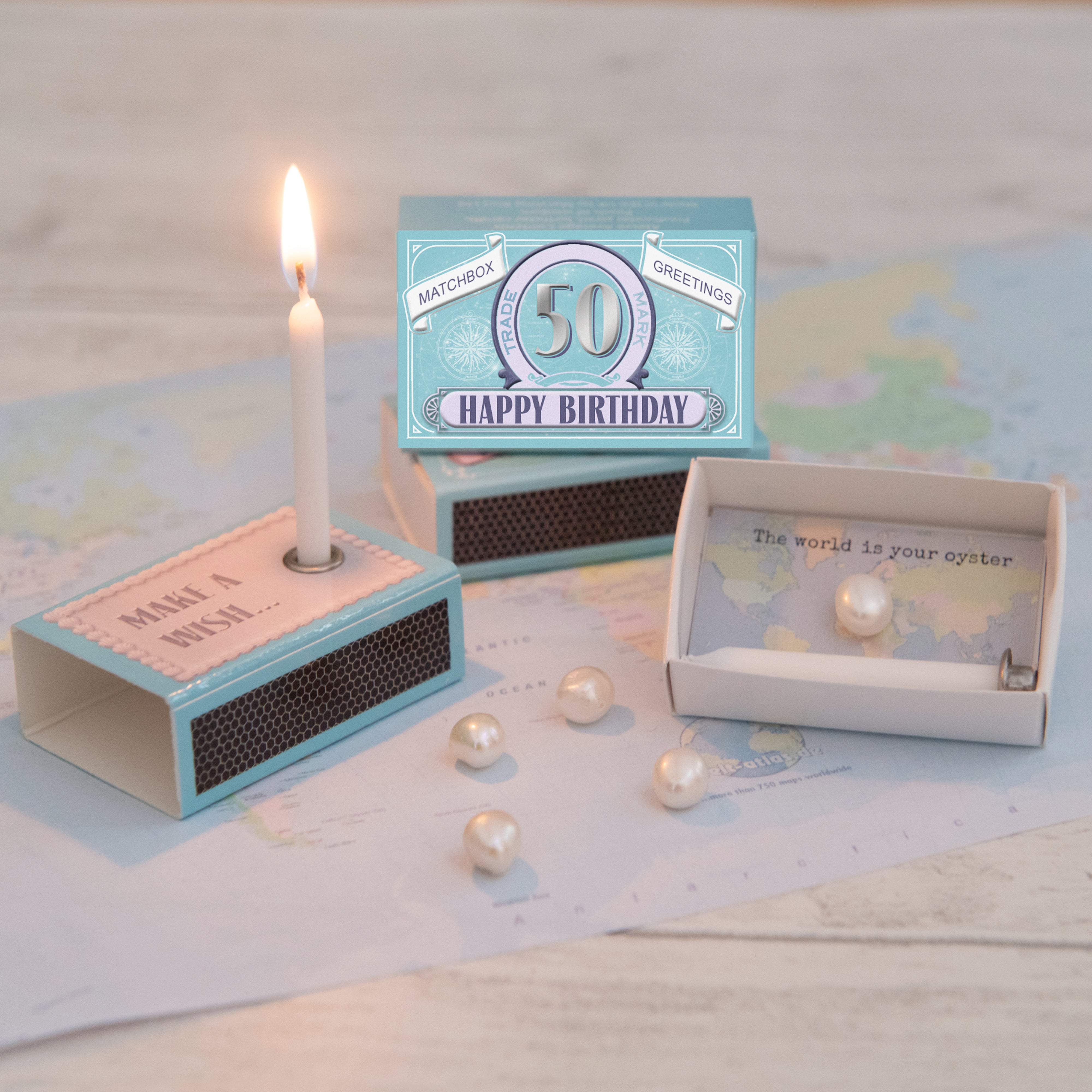 Happy 50th Birthday Candle And Freshwater Pearl Gift In A Matchbox