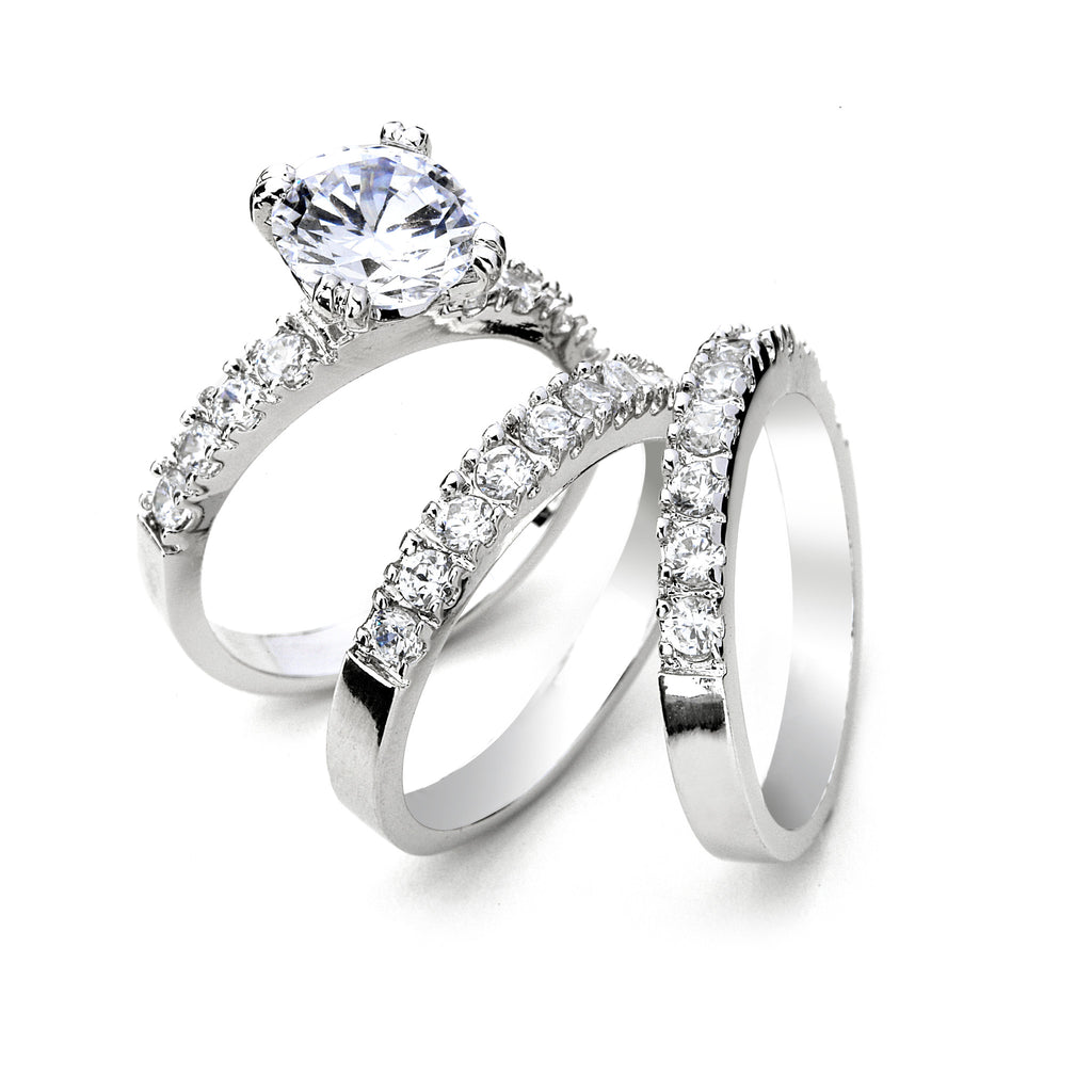 Premium CZ  5 Ct CZ  Engagement  and Wedding  Band  Set 14K 