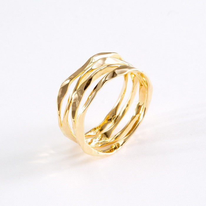 14k Gold Hand Hammered 4 Layer Split Ring | Keir Fine Jewellery
