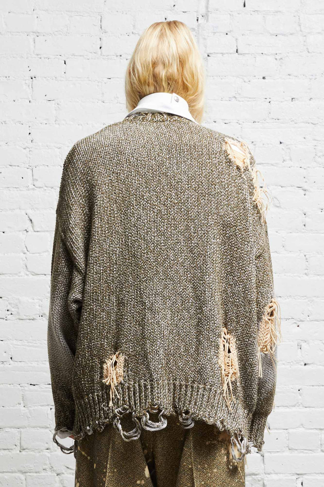 DISTRESSED JUMBO CARDIGAN - PRINTED TWEED – R13