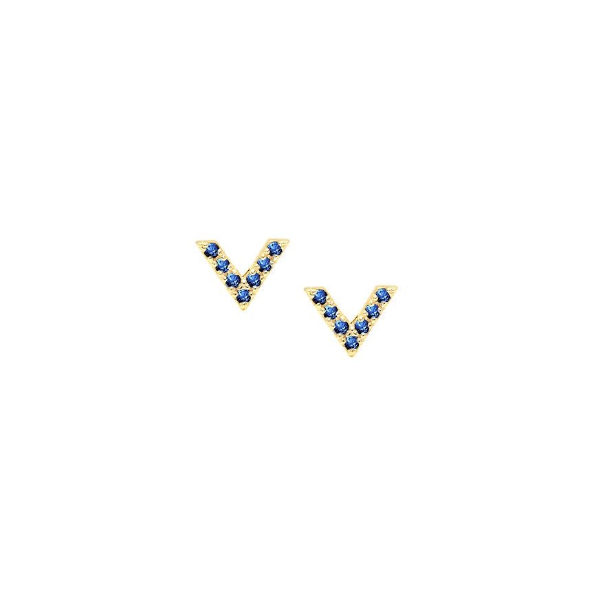 Blue Sapphire Dagger Studs | Yellow Gold