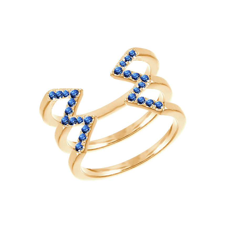 Blue Sapphire Stacked Dagger Ring | Yellow Gold