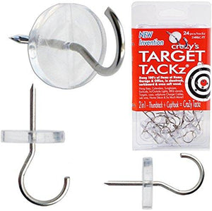 24 Target Tacks - Hang Shooting Targets Outdoor Or Indoor Paper Holder Silhouettes At Inside Outside Range For Rifle, Pistol, Bb Or Pellet At Home Or Garage! 2 In 1: Push Pin + Thumb Tack + Cup Hook.