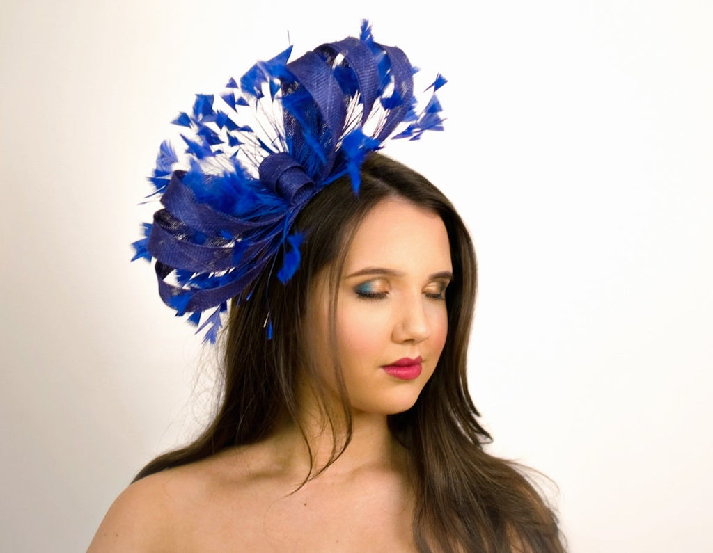 Royal Blue Feathered Fascinator / Hatinator – Chanix Millinery