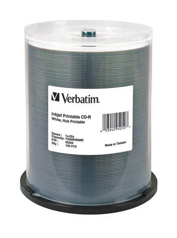 Verbatim Full White Inkjet printable CDR ( 95252 ) Pack of 100 | Capax ...