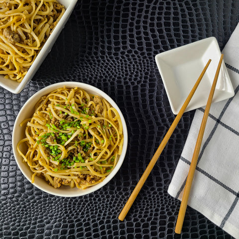 Ground Beef Lo Mein in bowls